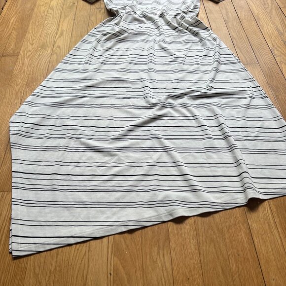 Club Monaco Size M Black White Egret Striped Square Neck Asymmetrical Midi Dress - Picture 15 of 16